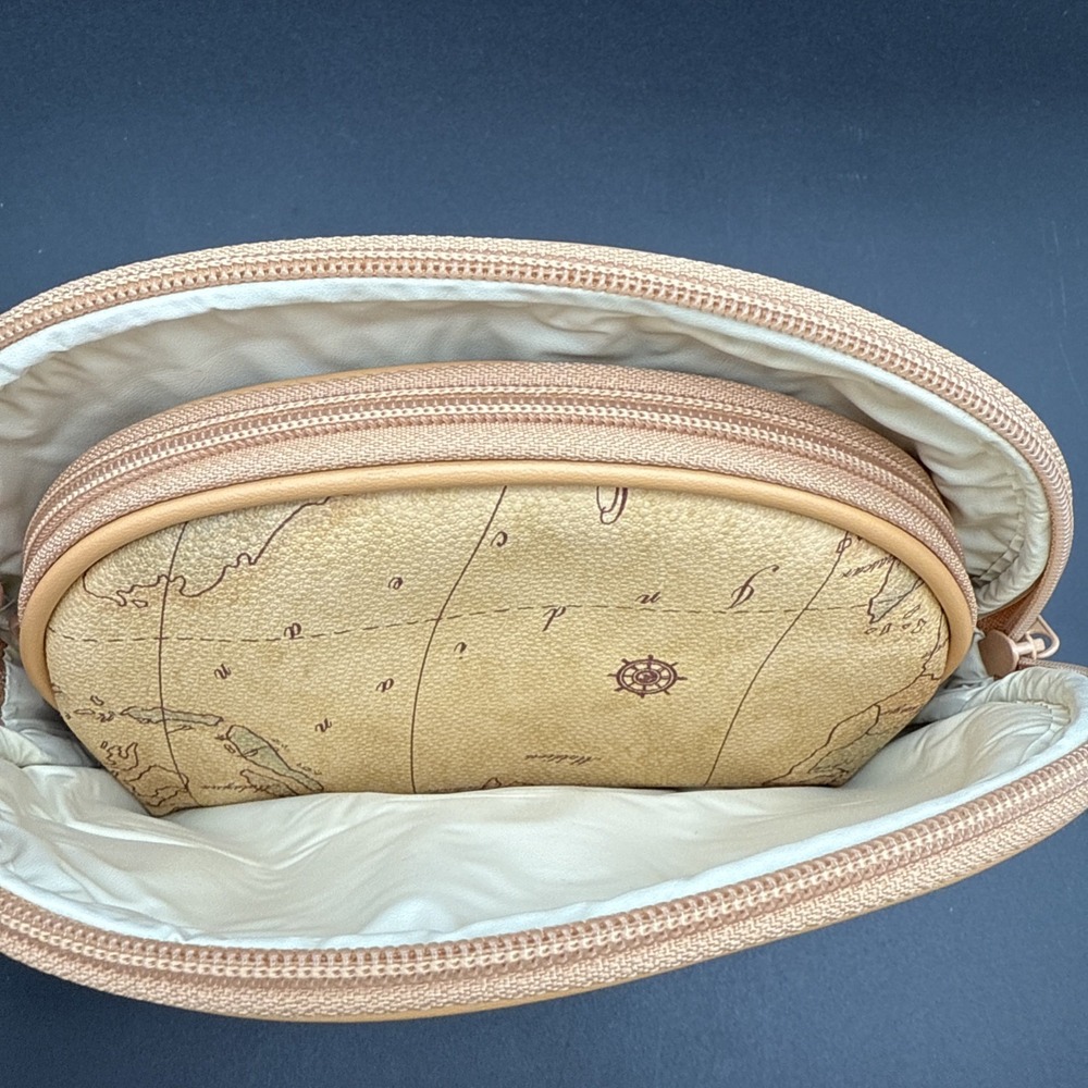 Nesting Doll Make Up Bag World Map Print - Leather Trim New With Tags Vintage - Picture 9 of 12